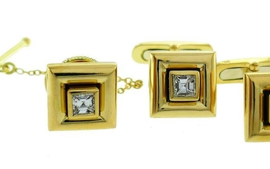 CHAUMET Paris Yellow Gold CUFFLINKS and STUD Set with