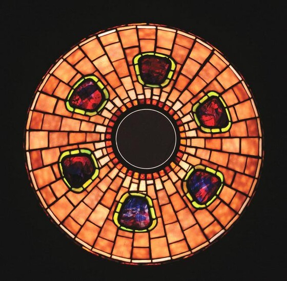 CONTEMPORARY MISSION STYLE LEADED GLASS SHADE.