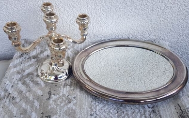 Candelabrum, Mirror, 800 candlestick + mirror (2) - .800 silver - Deutschland und Italien - Europe - Mid 20th century