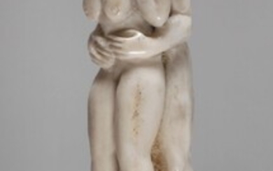 Canne ErotikaDébut du 20e siècle, poignée sculptée de manière figurative en corne de cerf représentant...