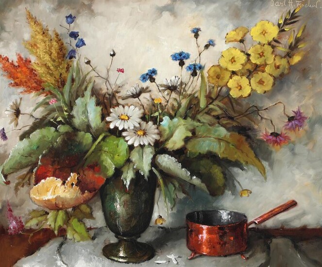 NOT SOLD. Carl H. Fischer: Still life with flowers. Signed Carl H. Fischer. Oil on canvas. 54 x 65 cm. – Bruun Rasmussen Auctioneers of Fine Art