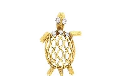 Cartier Paris Gold, Platinum and Diamond Turtle Clip-Brooch