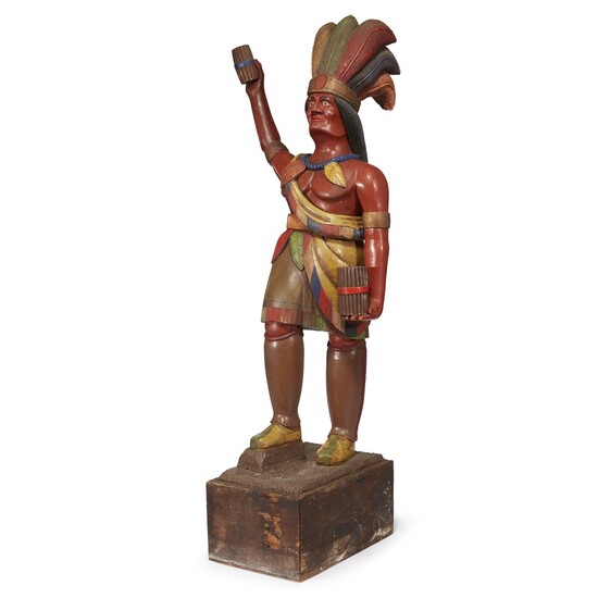 Carved and painted tobacconist figure of a Native American warrior late 19th century