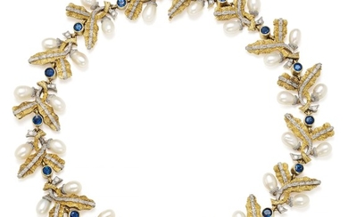 Cazzaniga, A Sapphire, Cultured Pearl and Bicolored Gold Necklace