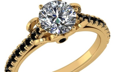 Certified 1.33 Ctw I2/I3 Treated Fancy Black And White Diamond 14K Yellow Gold Victorian Style