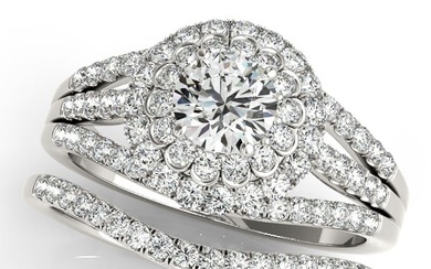 Certified 1.60 Ctw SI2/I1 Diamond 14K White Gold Bridal Engagement Halo Set Ring