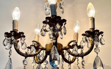 Chandelier - Five-light chandelier - Bronze, Crystal