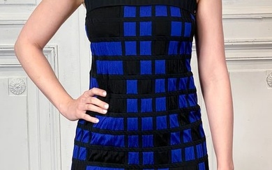 Chanel Blue And Black Knit Strapless Dress 38