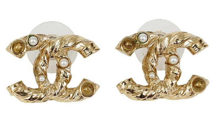 Chanel Gold Tone CC & Pearl Post Earrings 2011