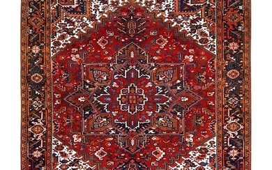 Chili Red, Worn Wool, Hand Knotted, Vintage Persian Heriz Oriental Rug