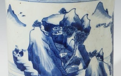 Chinese Blue And White Landscape Brush Pot