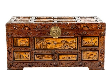 Chinese Carved Camphor Wood Blanket Chest