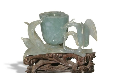 Chinese Carved Jadeite Water Coupe, 19th Century