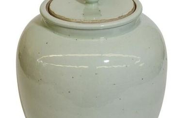 Chinese Celedon Cookie Jar with Flat Lid