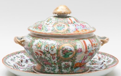 Chinese Export Rose Medallion Tureen, Cover, and a Platter