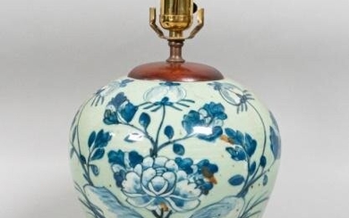 Chinese Porcelain Blue and Celadon Jar Lamp