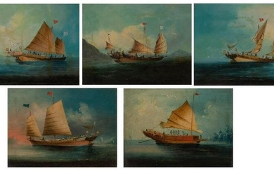 Chinese School 19th Century Sailboats in Open Water