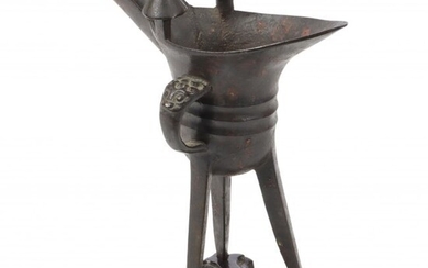 Chinese archaic bronze tripod ritual libation cup