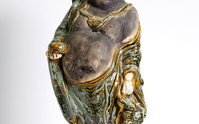 Chinese, stonewear glazed laughing Buddha. Late Qing dyn. Or early republic.