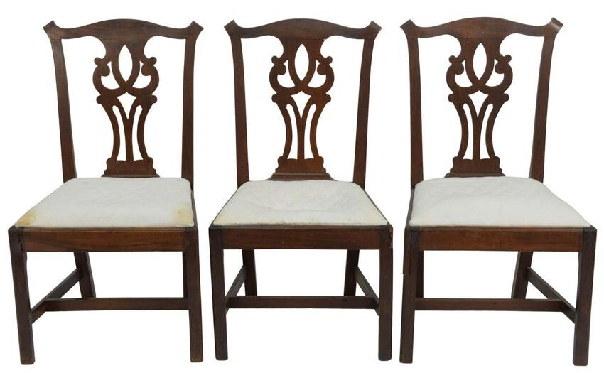 Chippendale Mahogany Side Chairs, set of three with