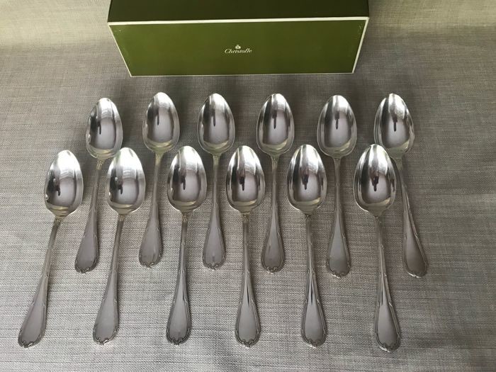 Christofle modèle ruban - Soup spoons (12) - Silver plated
