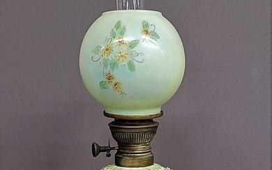 Circa 1890's Dresden Porcelain French Oil Lamp with putti sitting on the base & floral paint 6"