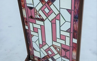 Circa 1900 Leaded Glass Fire Screen with mahogany wood frame. H 49" w 30". Found in Wabasha MN