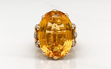 Citrine And Diamond Ring, 18k Yellow Gold