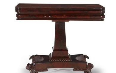 Classical carved mahogany card table, Attributed to