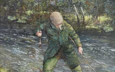Clive Madgwick RBA, British 1934-2005 - Bringing to Net, Trout Fishing, 1995;...