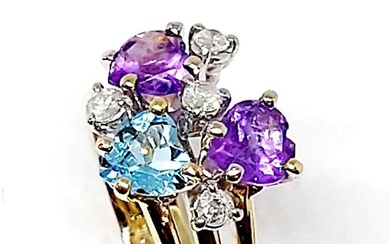 Cocktail ring - 18 kt. Yellow gold - 1.31 tw. Amethyst - Diamond