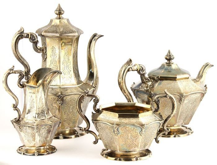 Coffee service, Tea service (4) - .925 silver - John Angell II & George Angell - London - Mid 19th century