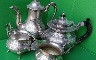 Coffee, tea pot, milk and sugar, silver plated, coffee pot...