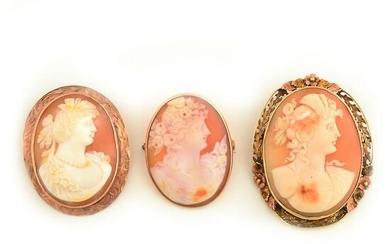 Collection of Three Shell Cameo, Yellow Gold Pendant