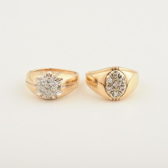 Collection of Two Diamond, 14k Yellow Gold Rings.
