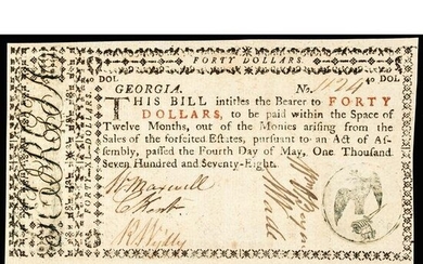 Colonial Currency Georgia 1778 $40 Gem Crisp Unc.