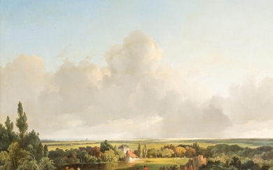 Cornelis Gerrit Verburgh (1802-1879), travellers in a rural landscape, 1841, oil on mahogany, 47 x 60 cm