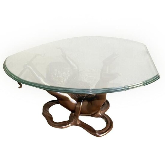 Cupid Bronze and Glass Coffee Table.