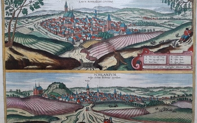 Czech Republic, Louny, Slaný; G Braun & F Hogenberg. | J Janssonius - Launa vulgo Laun Bohemiae Civitas | Schlanium vulgo Schlani Bohemiae oppidum. - 1657