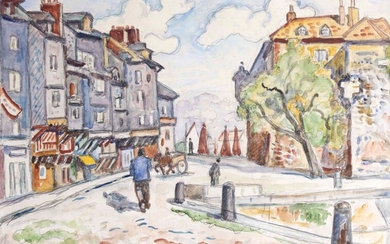 DE SAINT-DELIS Henri Liénard (1878-1949) "Vue d'Honfleur" Aquarelle, signée en bas à droite 28 x...
