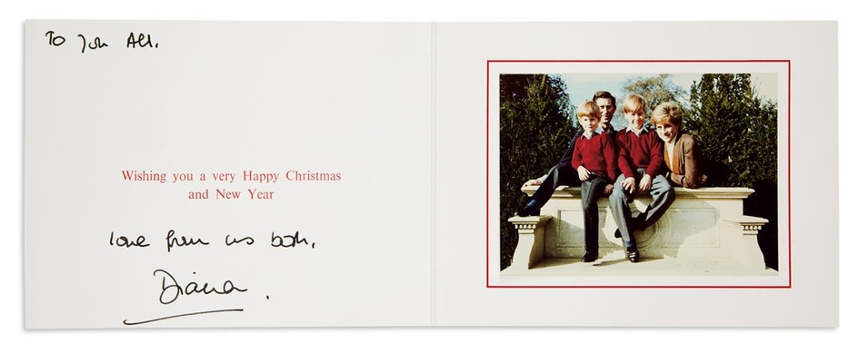 DIANA; PRINCESS OF WALES. Two Christmas cards, Inscribed and Signed, "Diana," to Elizabeth...