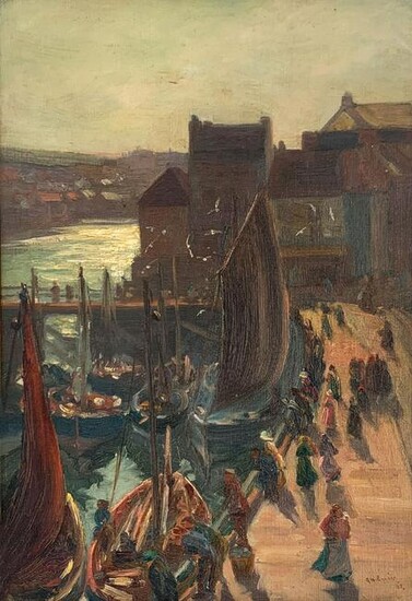 A. W. ENNESS EUROPEAN DOCKSIDE PAINTING