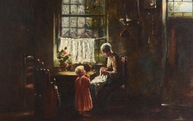 DUTCH GENRE PAINTING WITH MOTHER AND CHILD
