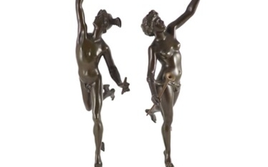 D'après Giambologna. Paire de bronzes Grand Tour du XIXe siècle représentant Mercure et Fortunasur des...
