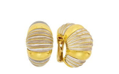 David Webb Pair of Gold and Fluted Rock Crystal Bombé Earclips
