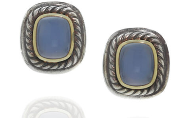 David Yurman: Sterling Silver, Gold and Chalcedony Ear Clips