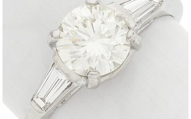 Diamond, Platinum Ring Stones: Round brilliant-cut diamond weighing 1.42...