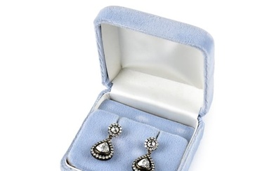 Diamond, Silver and 18K Earrings