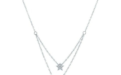Diamond Star And Moon Layered Necklace In 14k White Gold, 16-18 Inch Adj Chain