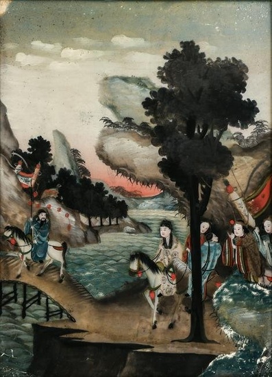 EARLY ASIAN REVERSE PAINTING ON GLASS